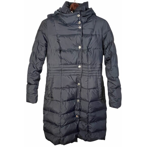 COLE HAAN LONG DOWN COAT JACKET WOMENS SMALL PETITE NAVY PARKA LONG JACKET - Picture 2 of 14